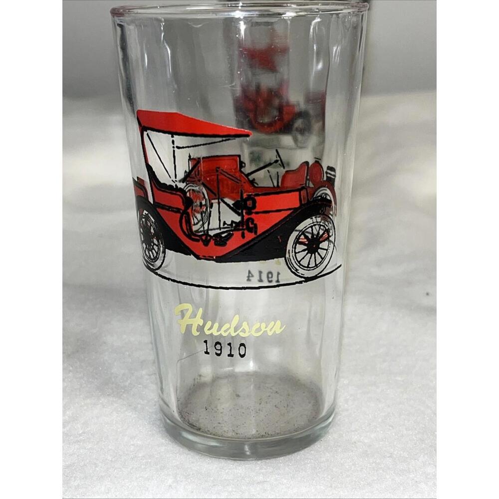 VTG Hazel Atlas Glass Cocktail Shaker & Lid And 4 Glasses Classic Car Designs - Picture 9 of 14